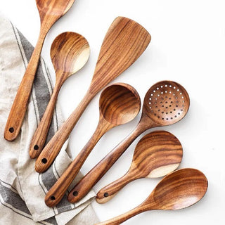 Season and Stir™ Stunning set of 7 wooden kitchen utensils with holder