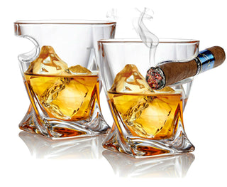 Season and Stir™ Cigar Holder Glass, Old Fashioned Whiskey Tumbler Set of 2 - Bezrat