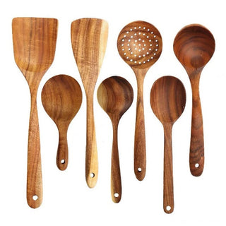 Season and Stir™ Stunning set of 7 wooden kitchen utensils with holder