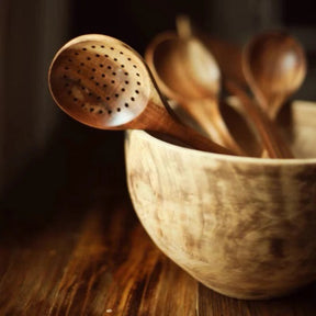 Season and Stir™ Stunning set of 7 wooden kitchen utensils with holder