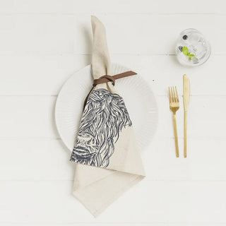 Season and Stir™ 4 Highland Cow Linen or Pheasant Napkins woven in Scotland