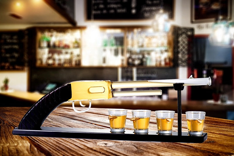 Season and Stir™ Whiskey Gun Decanter & Bullet Shot Glasses Gift Set on Tray