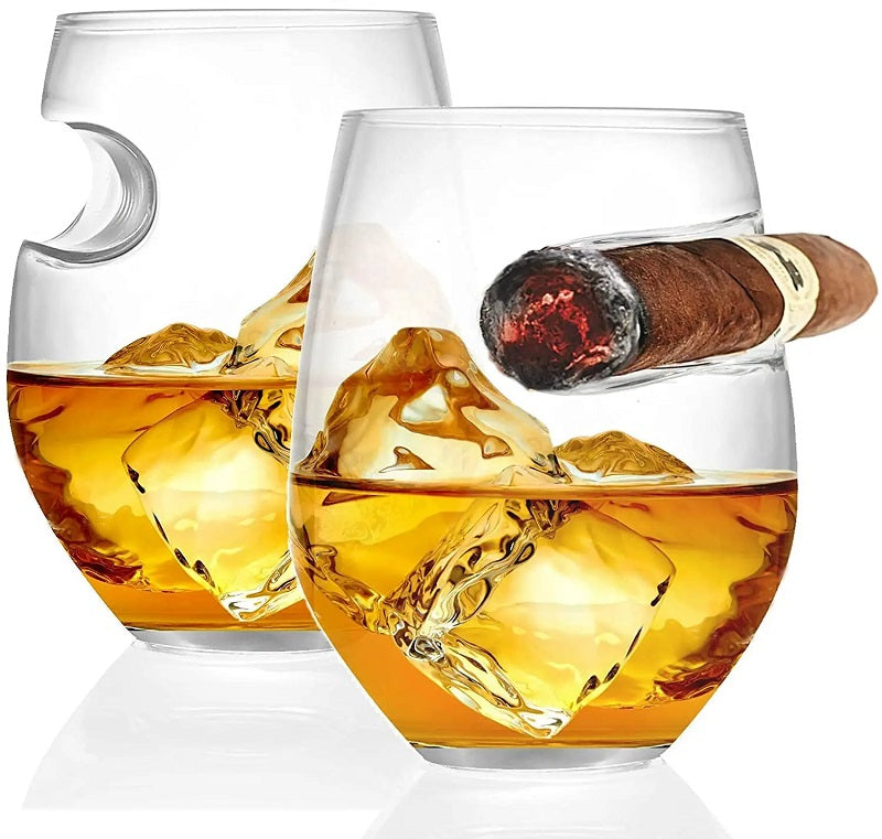 Season and Stir™ Cigar Whiskey Glasses - Round 10 oz - Pack of 2 - Cigar Rest